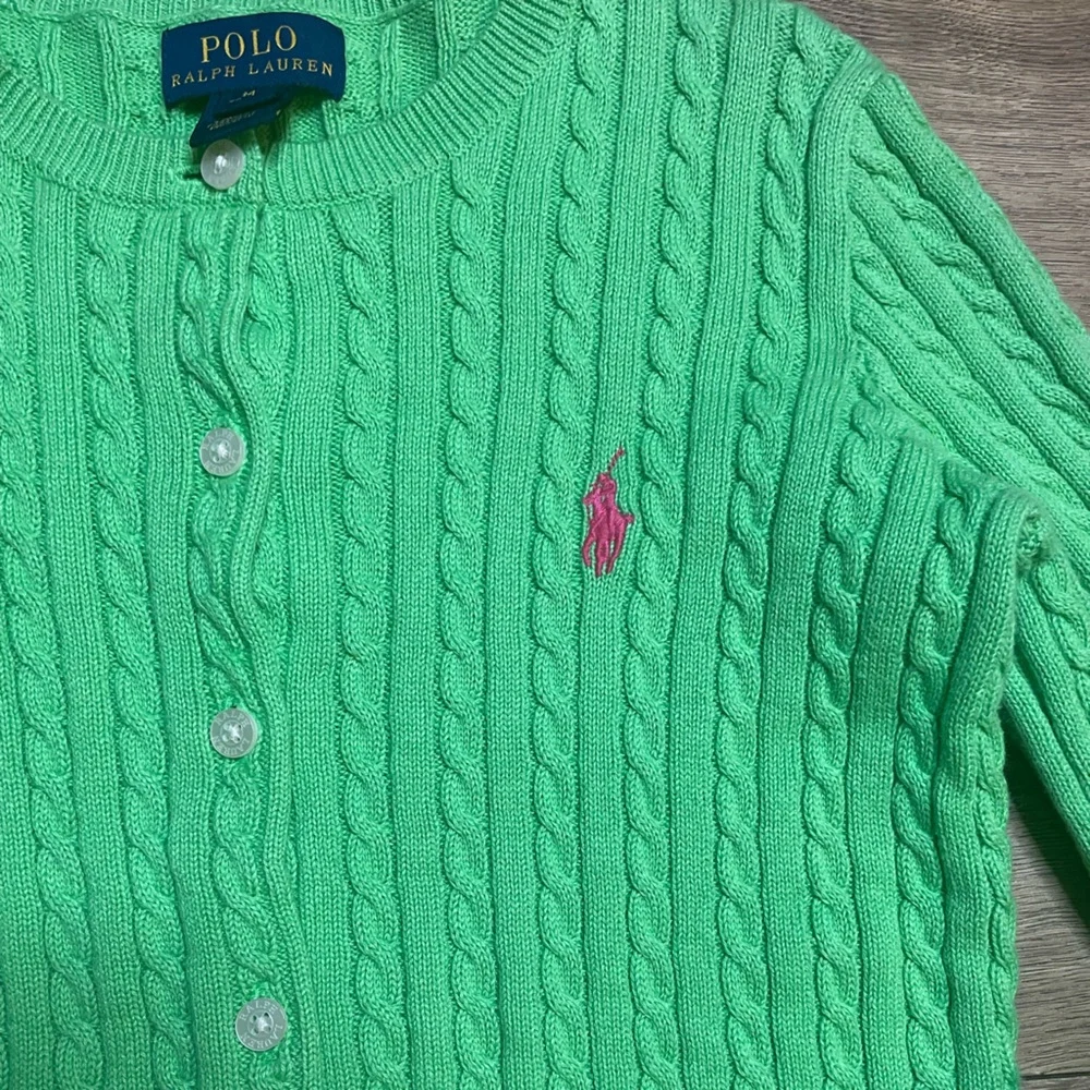Polo by Ralph Lauren Vibrant Green Cable Knit Cardigan Sz M (8-10) - Picture 5 of 8